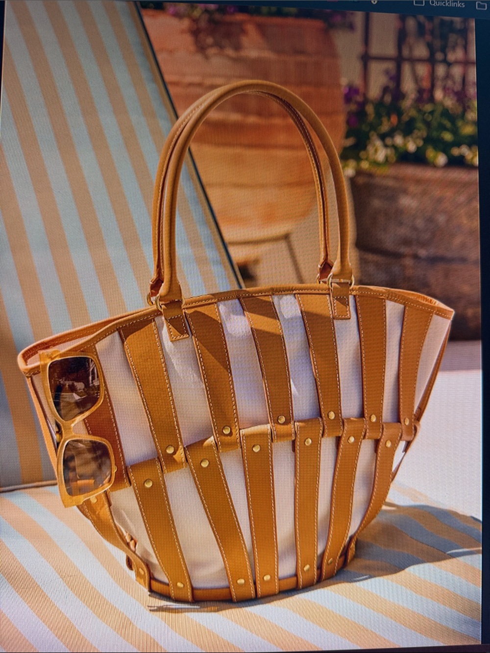 J. McLaughlin Parma Leather strapped Tote Bag in Tan and Canvas NWT
